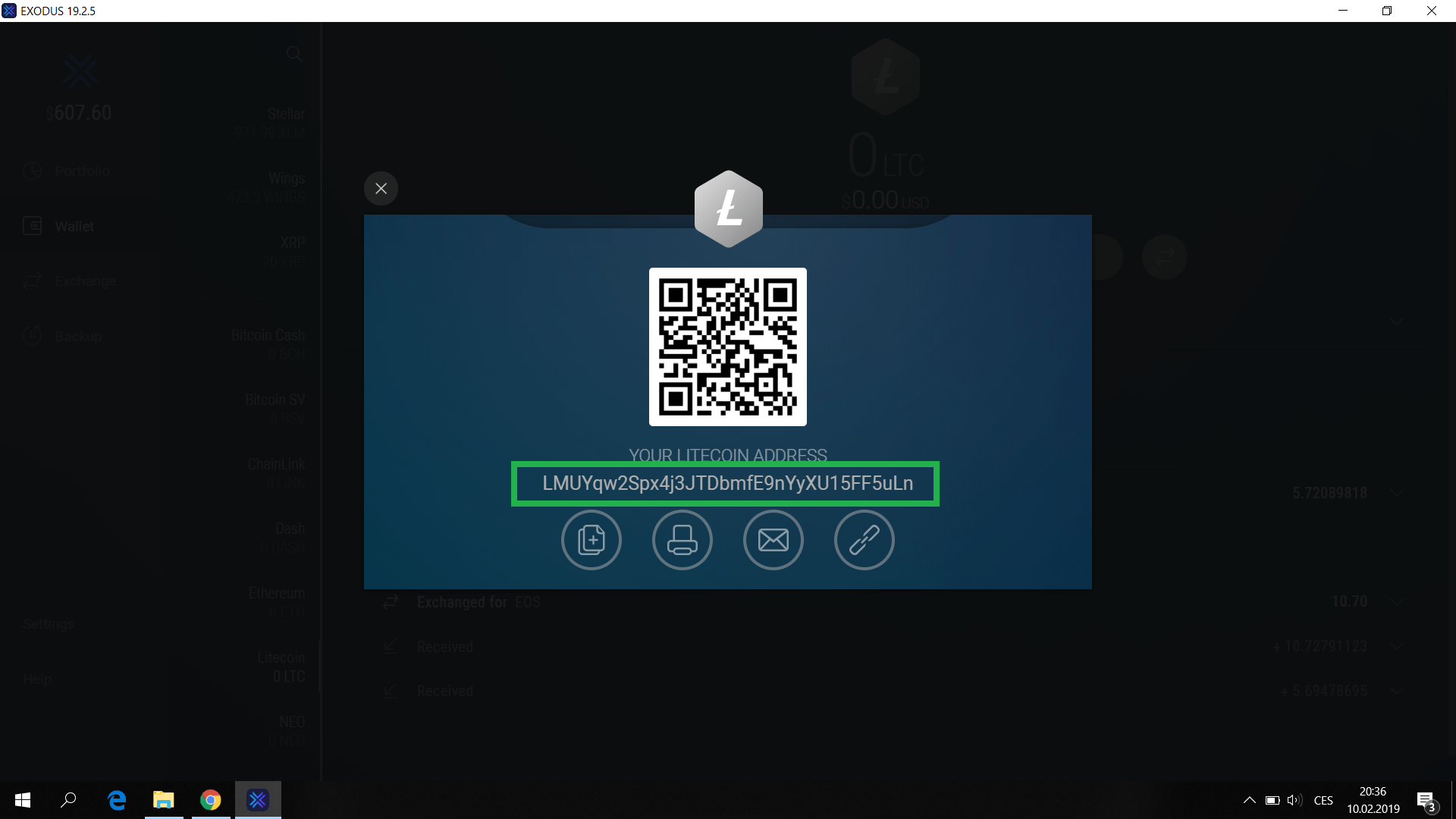 exodus adresa litecoin