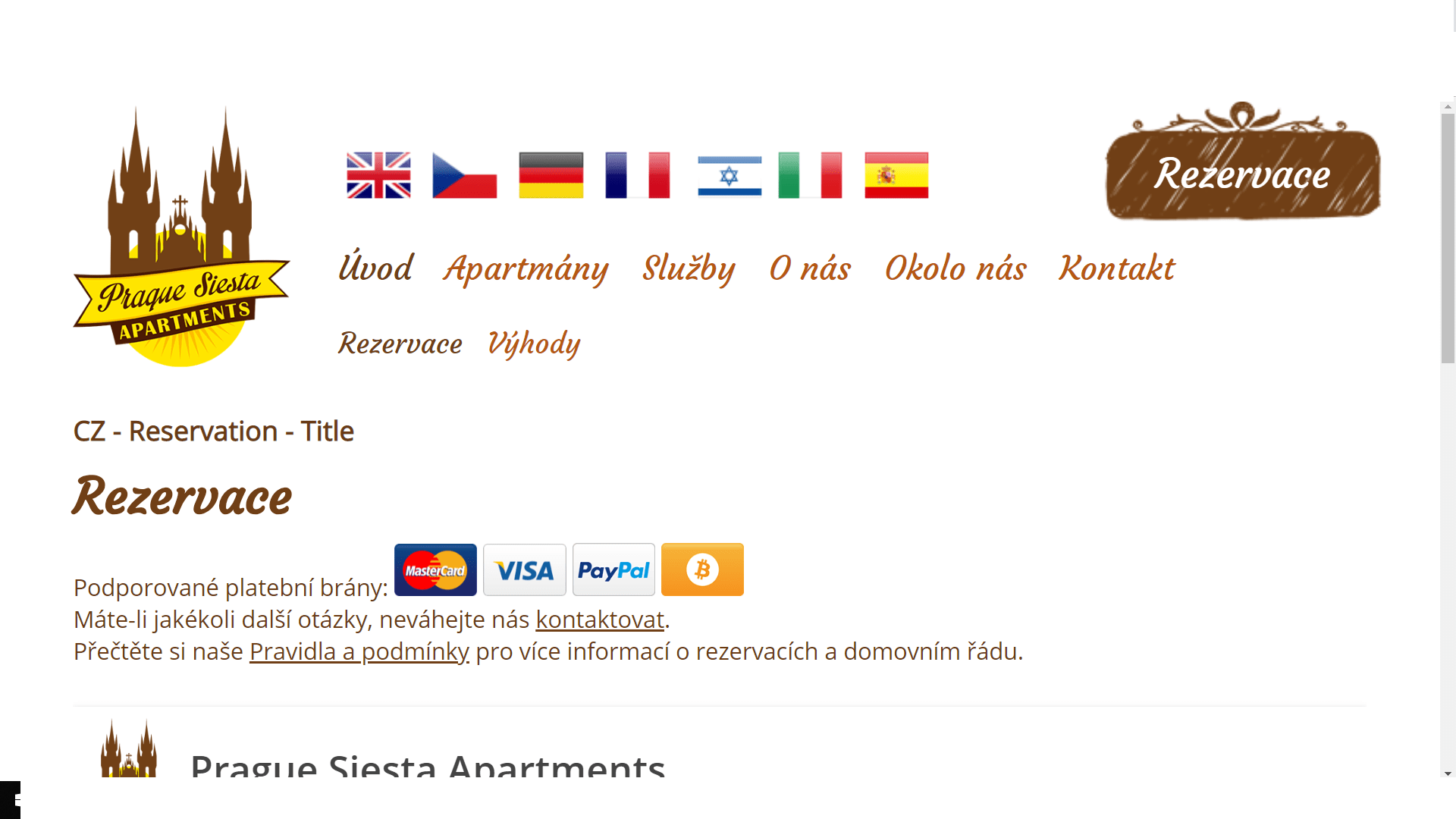 siesta parague apartmans platba bitcoinem
